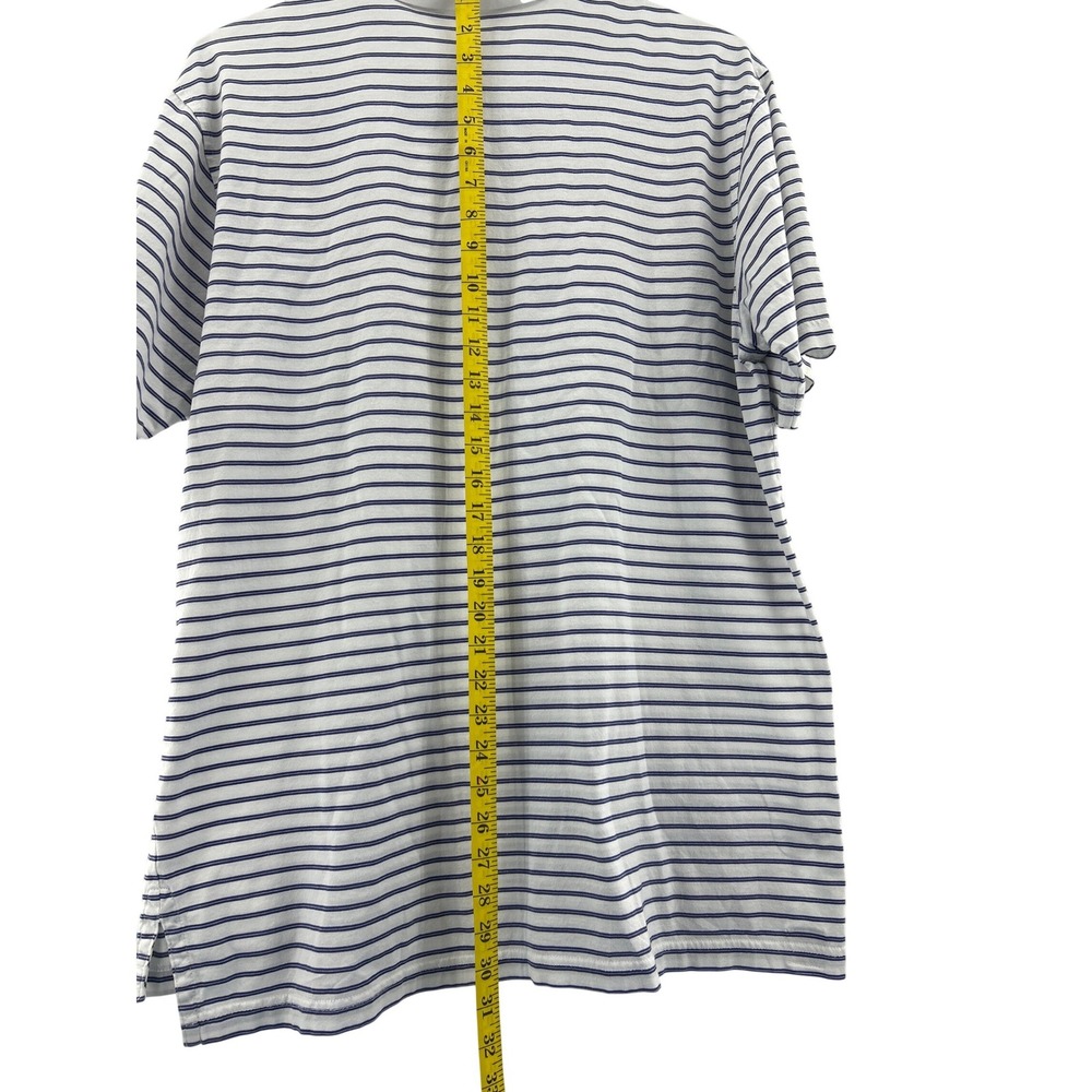 Peter Millar Mens Large White Navy Blue Striped Cotton Golf Polo Shirt Short Slv - Picture 3 of 8